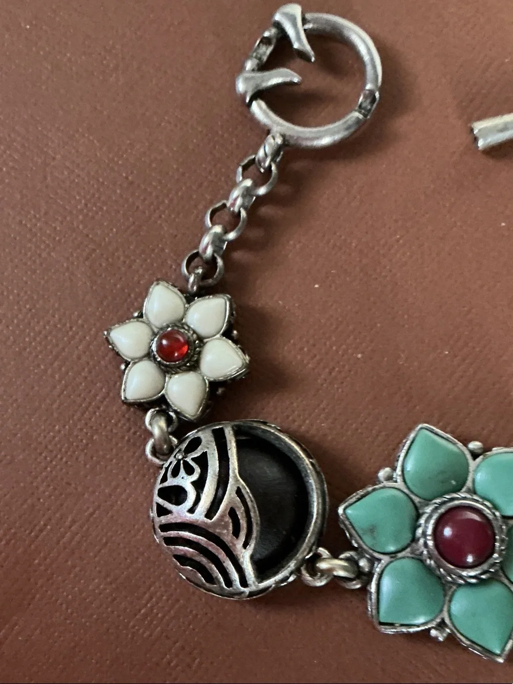 Lucky Brand Silver-Tone Bracelet with Green, White and Red Floral Accents